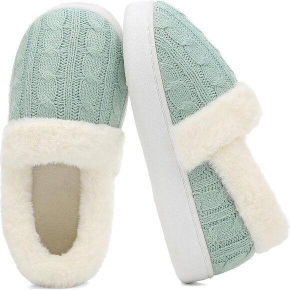 Womens Fuzzy House Slippers Faux Fur Lined Memory Foam Non Slip Indoor Outdoor - Picture 1 of 6